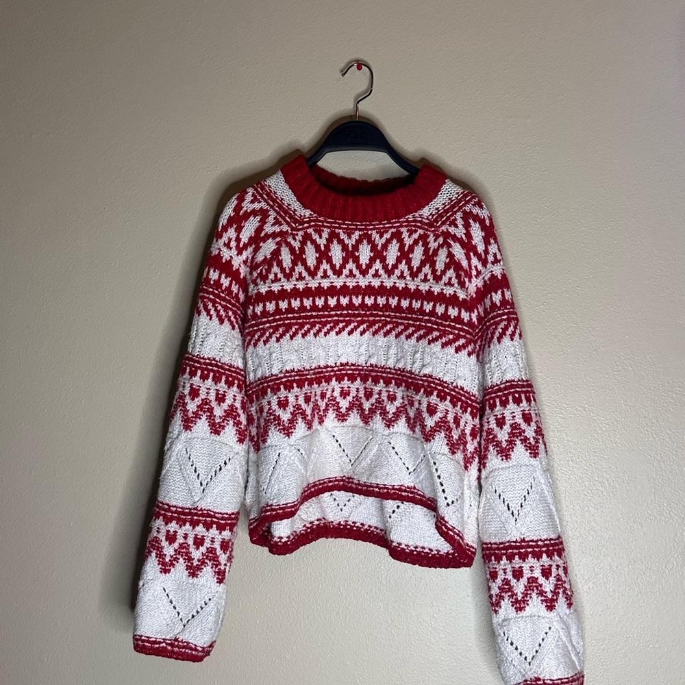 H&M Red and White Geometric Women's Sweater